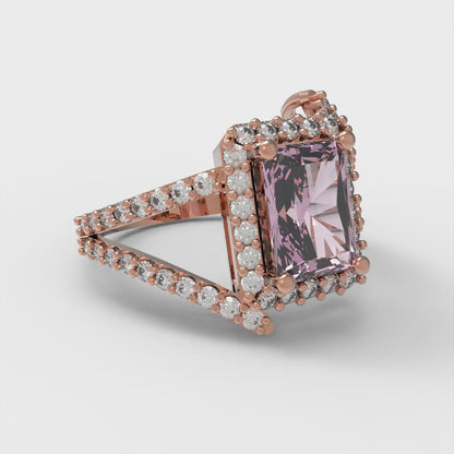 1.935 cttw Zirconia Simulated Pink Diamond Solitaire with Zirconia Simulated Diamond Accents Engagement Ring - Solid Gold (VVS1, Emerald Cut,7.5x5.5mm)