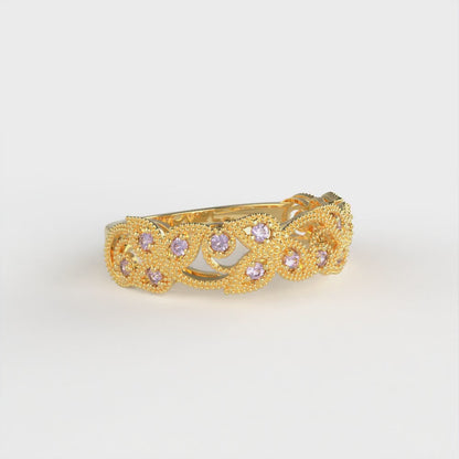 0.17 cttw Simulated Alexandrite Round Cut Yellow Gold Eternity Wedding Band