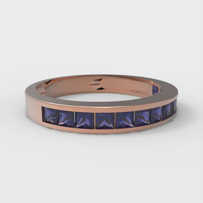 0.78 cttw Simulated Blue Sapphire Princess Cut Rose Gold Eternity Wedding Band