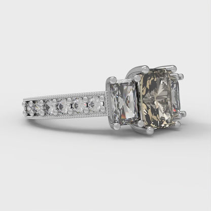 1.88 cttw Natural Morganite Three-Stone Engagement Ring - Solid White Gold (VVS1, Emerald Cut,7x5mm)