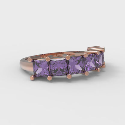 1.75 cttw Natural Amethyst Princess Cut Rose Gold Eternity Wedding Band