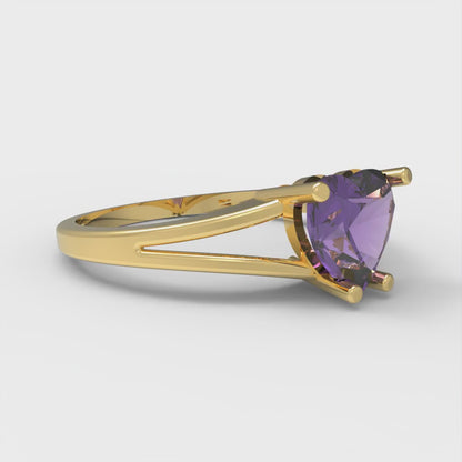 1 cttw Natural Amethyst Solitaire  Engagement Ring - Solid Gold (Heart Cut,6.5mm)