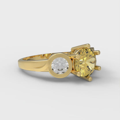 1.72 cttw Natural Citrine Three-Stone Engagement Ring - Solid Gold (Round Cut,6.5mm)