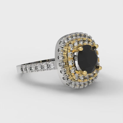 1.615 cttw Natural Onyx Hidden Halo Engagement Ring - Solid White/Yellow Gold (VVS1, Round Cut,6.5mm)