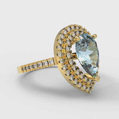 2.48 cttw Natural Aquamarine Hidden Halo Engagement Ring - Solid Yellow Gold (VVS1, Pear Cut,10X7mm )