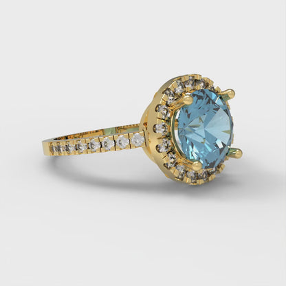 1.8 cttw Zirconia Simulated Blue Diamond Hidden Halo Engagement Ring - Solid Gold (VVS1, Round Cut,7.5mm)