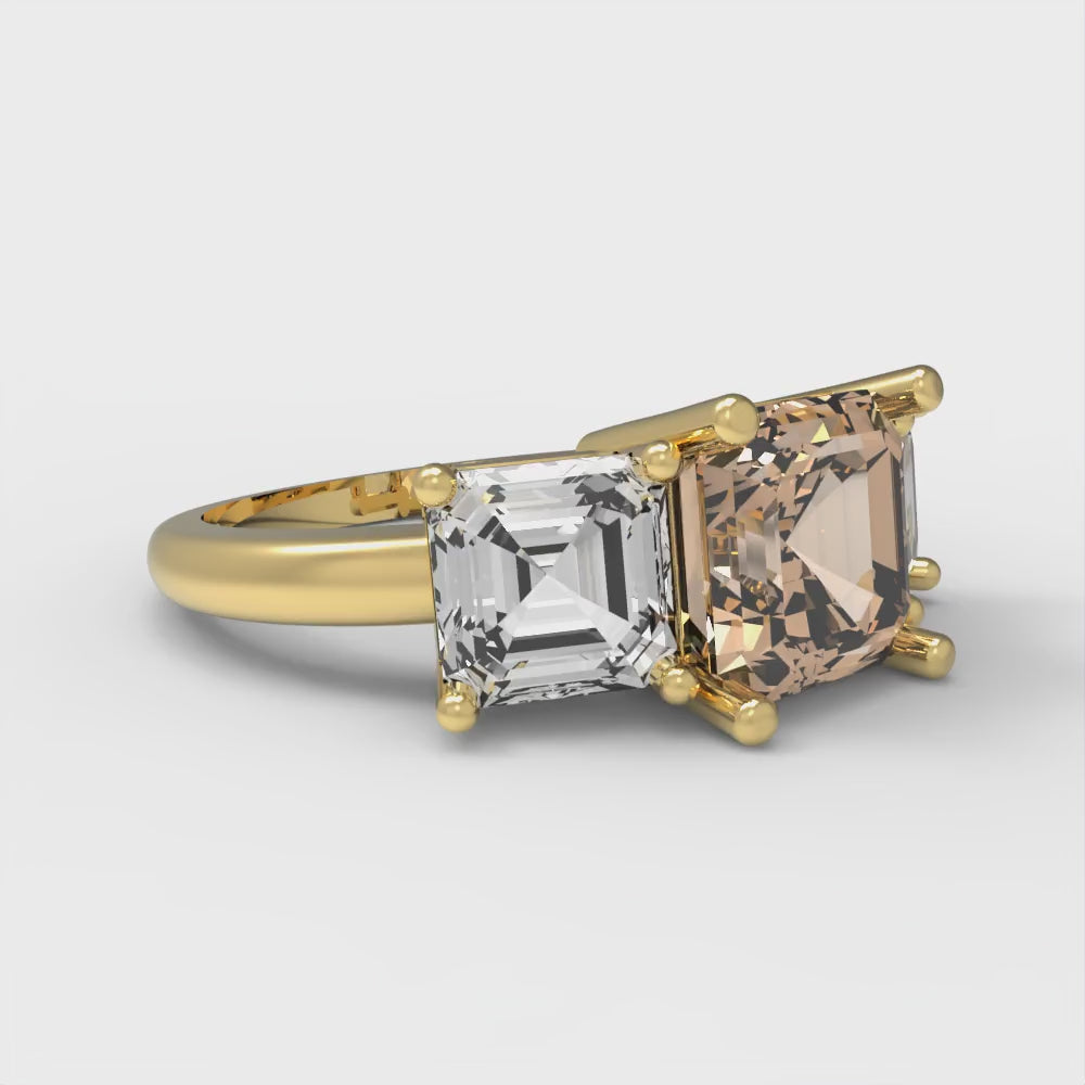 4 cttw Yellow Moissanite Three-Stone Engagement Ring - Solid Gold (Square Emerald Cut,7.0X7.0mm)