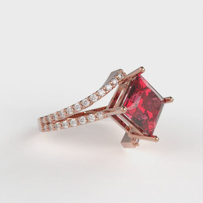 2.3075 cttw Simulated Pink Tourmaline Solitaire with Zirconia Simulated Diamond Accents Engagement Ring - Solid Rose Gold (VVS1, Princess Cut,7.0mm)