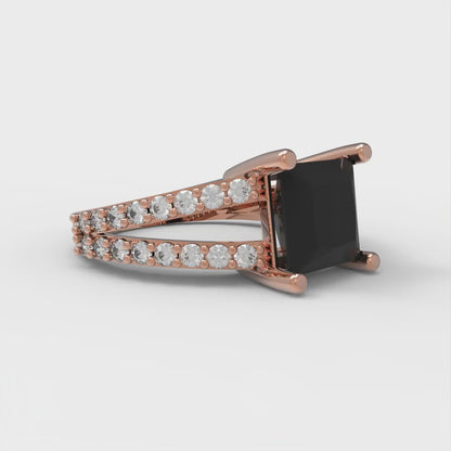 2.48 cttw Natural Onyx Solitaire with Zirconia Simulated Diamond Accents Engagement Ring - Solid Gold (Princess Cut,7.0mm)