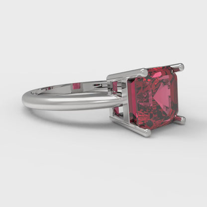 2 cttw Simulated Ruby Solitaire  Engagement Ring - Solid White Gold (VVS1, Asscher Cut,7.0mm)