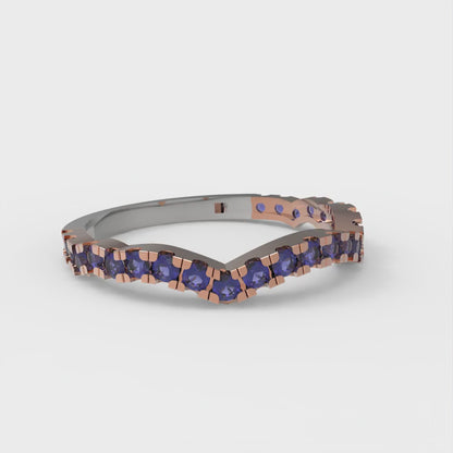 0.36 cttw Simulated Blue Sapphire Round Cut White/Rose Gold Eternity Wedding Band