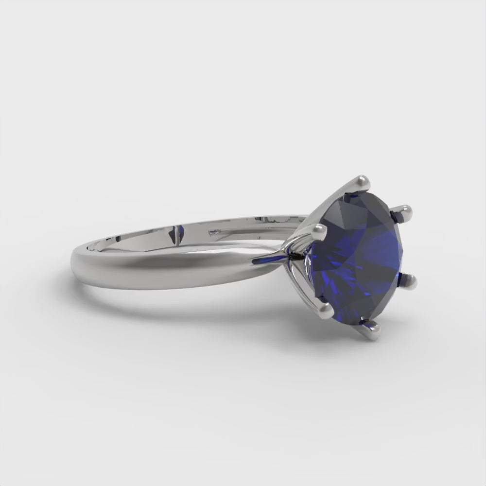 2 cttw Simulated Blue Sapphire Solitaire  Engagement Ring - Solid Gold (Round Cut,8.0mm)