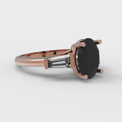2.5 cttw Natural Onyx Three-Stone Engagement Ring - Solid Rose Gold (VVS1, Oval Cut,9x7mm)