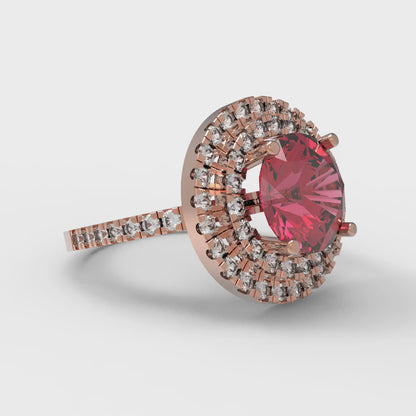 2.6 cttw Simulated Ruby Hidden Halo Engagement Ring - Solid Gold (Round Cut,8.0mm)