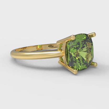 2.5 cttw Natural Peridot Solitaire  Engagement Ring - Solid Gold (Cushion Cut,8mm)