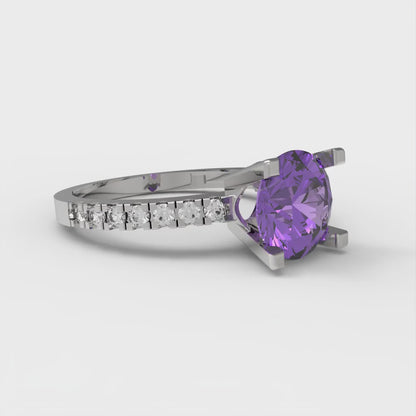 1.71 cttw Simulated Alexandrite Solitaire with Zirconia Simulated Diamond Accents Engagement Ring - Solid Gold (Round Cut,7.5mm)