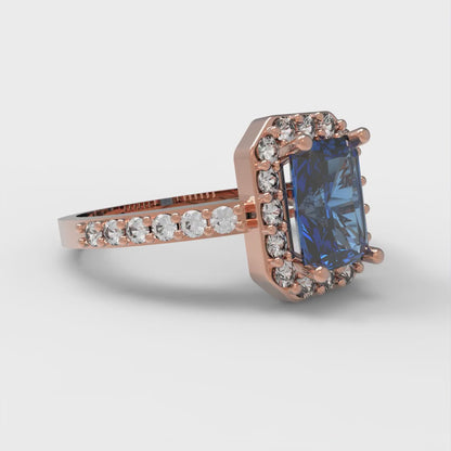 2.16 cttw Emerald Cut Simulated Tanzanite Bridal Set - Solid Rose Gold Engagement Ring & Wedding Band