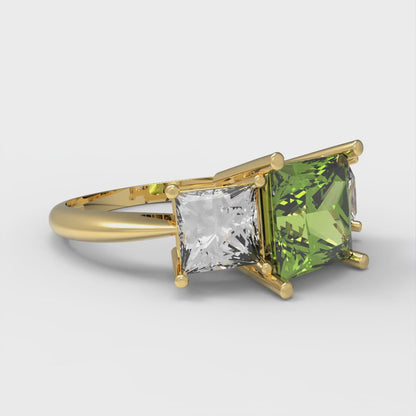 2.5 cttw Natural Peridot Three-Stone Engagement Ring - Solid Gold (Princess Cut,6.5 mm)
