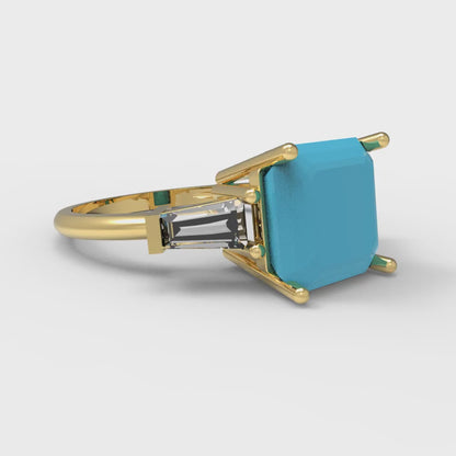 3 cttw Simulated Turquoise Three-Stone Engagement Ring - Solid Gold (Asscher Cut,8.0mm)