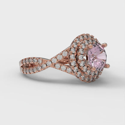 1.3125 cttw Zirconia Simulated Pink Diamond Solitaire with Zirconia Simulated Diamond Accents Engagement Ring - Solid Gold (VVS1, Round Cut,6mm)