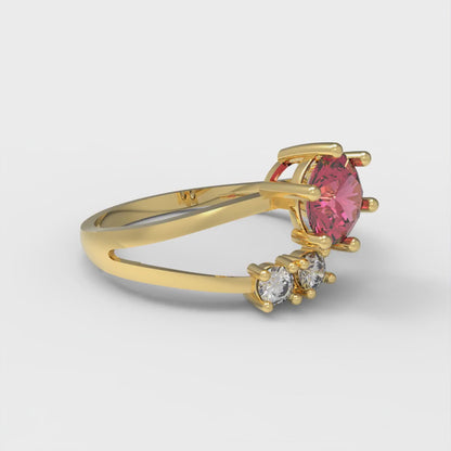 0.87 cttw Simulated Pink Tourmaline Three-Stone Engagement Ring - Solid Gold (Round Cut,6.0mm)