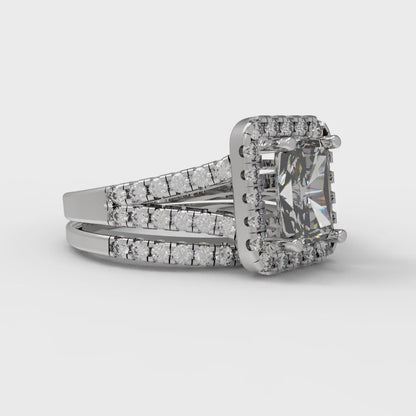 1.72 cttw Emerald Cut Zirconia Simulated Diamond Bridal Set - Solid White Gold Engagement Ring & Wedding Band