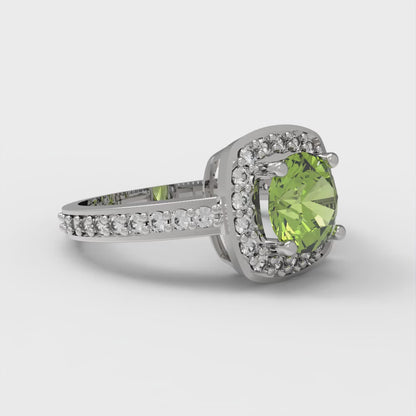 1.335 cttw Natural Peridot Solitaire with Zirconia Simulated Diamond Accents Engagement Ring - Solid Gold (Round Cut,6.5mm)