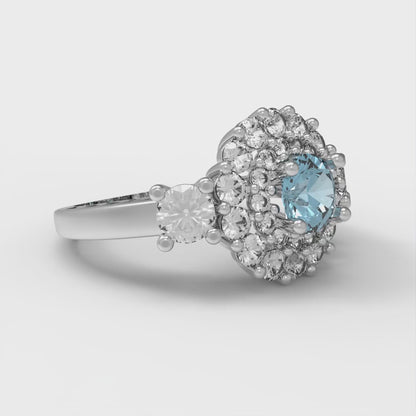 1.4 cttw Natural Sky Blue Topaz Hidden Halo Engagement Ring - Solid Gold (Round Cut,5.0mm)