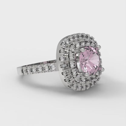 1.615 cttw Zirconia Simulated Pink Diamond Solitaire with Zirconia Simulated Diamond Accents Engagement Ring - Solid White Gold (VVS1, Round Cut,6.5mm)