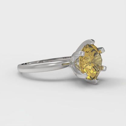 3 cttw Natural Citrine Solitaire  Engagement Ring - Solid Gold (Round Cut,9mm)