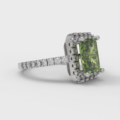 1.86 cttw Natural Peridot Hidden Halo Engagement Ring - Solid Gold (Emerald Cut,7.5x5.5mm)