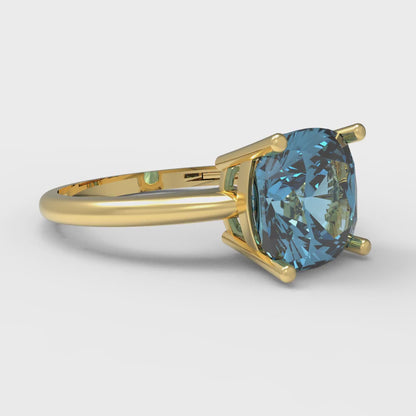 2.5 cttw Natural Swiss Blue Topaz Solitaire  Engagement Ring - Solid Gold (Cushion Cut,8mm)