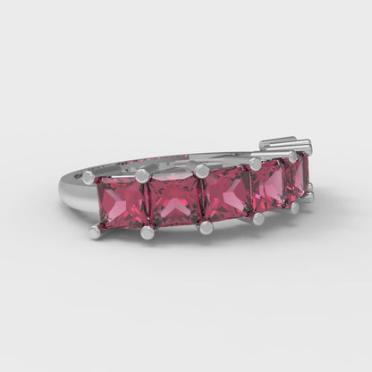 1.75 cttw Natural Garnet Princess Cut White Gold Eternity Wedding Band