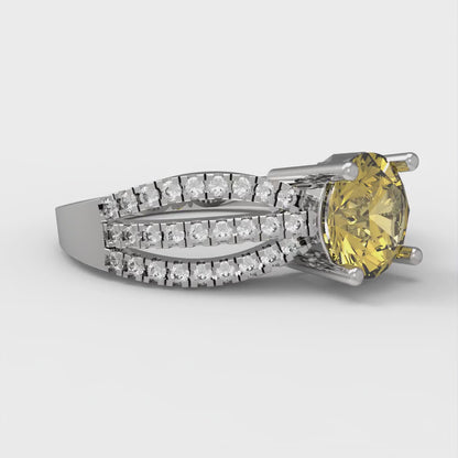 1.27 cttw Natural Citrine Solitaire with Zirconia Simulated Diamond Accents Engagement Ring - Solid Gold (Round Cut,6.5mm)