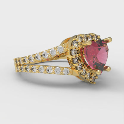 1.49 cttw Simulated Pink Tourmaline Hidden Halo Engagement Ring - Solid Gold (Heart Cut,6.5mm)