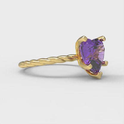 2 cttw Simulated Alexandrite Solitaire  Engagement Ring - Solid Yellow Gold (VVS1, Heart Cut,8.0mm)