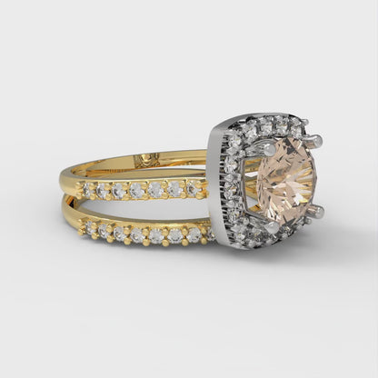1.495 cttw Round Cut Yellow Moissanite Bridal Set - Solid Yellow/White Gold Engagement Ring & Wedding Band