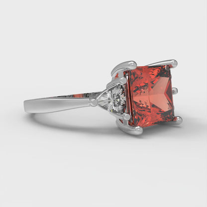 2.32 cttw Zirconia Simulated Red Diamond Three-Stone Engagement Ring - Solid Gold (VVS1, Princess Cut,7.0mm)