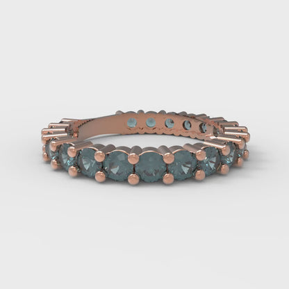 1.44 cttw Natural London Blue Topaz Round Cut Rose Gold Eternity Wedding Band