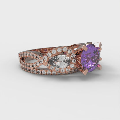 1.925 cttw Round Cut Simulated Alexandrite Bridal Set - Solid Rose Gold Engagement Ring & Wedding Band