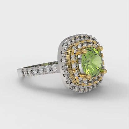 1.615 cttw Natural Peridot Hidden Halo Engagement Ring - Solid White/Yellow Gold (VVS1, Round Cut,6.5mm)