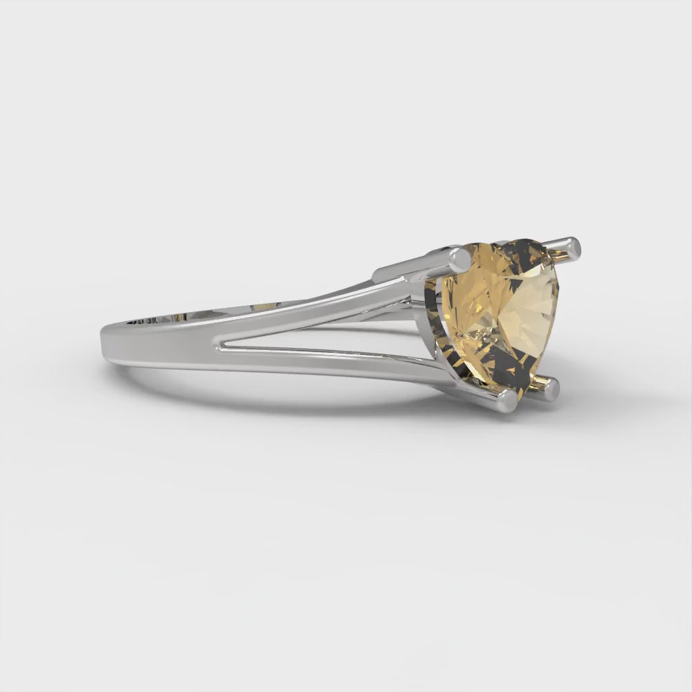 1 cttw Zirconia Simulated Champagne Diamond Solitaire  Engagement Ring - Solid Gold (VVS1, Heart Cut,6.5mm)