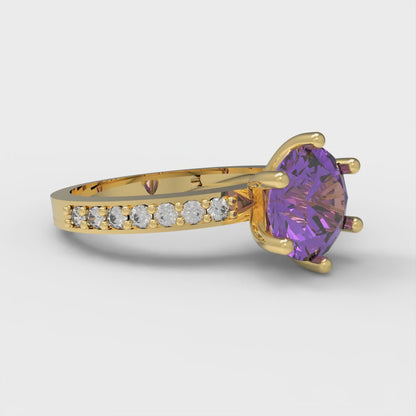1.71 cttw Simulated Alexandrite Solitaire with Zirconia Simulated Diamond Accents Engagement Ring - Solid Gold (Round Cut,7.5mm)