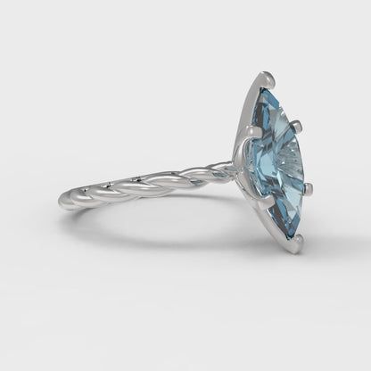 2 cttw Natural Swiss Blue Topaz Solitaire  Engagement Ring - Solid Gold (Marquise Cut,12x6mm )