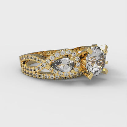 1.925 cttw Round Cut Moissanite Bridal Set - Solid Yellow Gold Engagement Ring & Wedding Band