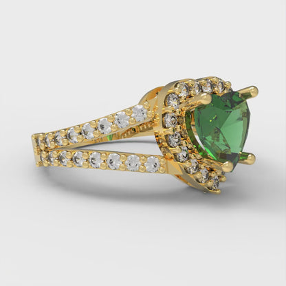 1.49 cttw Simulated Emerald Hidden Halo Engagement Ring - Solid Gold (Heart Cut,6.5mm)