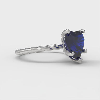 2 cttw Simulated Blue Sapphire Solitaire  Engagement Ring - Solid Gold (Heart Cut,8mm)