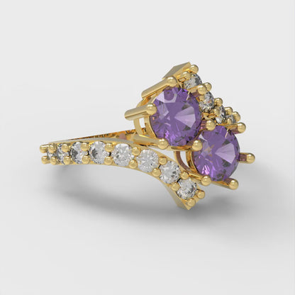 1.48 cttw Natural Amethyst Solitaire with Zirconia Simulated Diamond Accents Engagement Ring - Solid Gold (Round Cut,5mm)