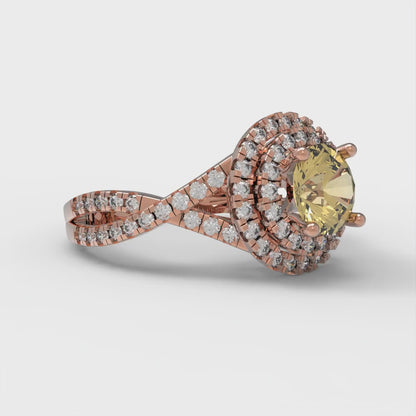 1.3125 cttw Zirconia Simulated Yellow Diamond Solitaire with Zirconia Simulated Diamond Accents Engagement Ring - Solid Gold (VVS1, Round Cut,6mm)