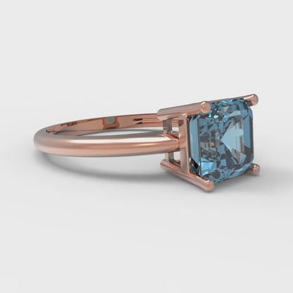 1.5 cttw Zirconia Simulated Blue Diamond Solitaire  Engagement Ring - Solid Gold (VVS1, Asscher Cut,6.5mm)